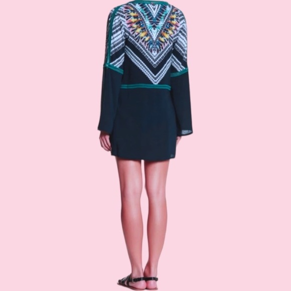 $145 Red Carter Swim Cover Up Small Blue Feather Print Ladder Insert Bell Sleeve - Picture 7 of 16